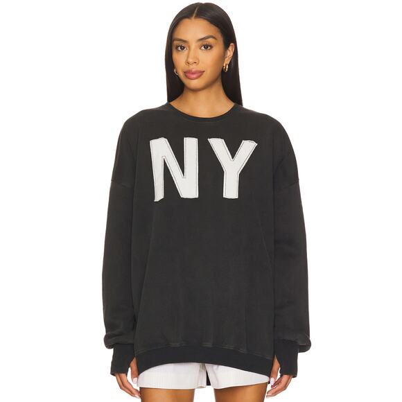 NWT THE LAUNDRY ROOM BIG IN NY Man To Man Oversized Sweatshirt Black Snow M - Picture 1 of 9